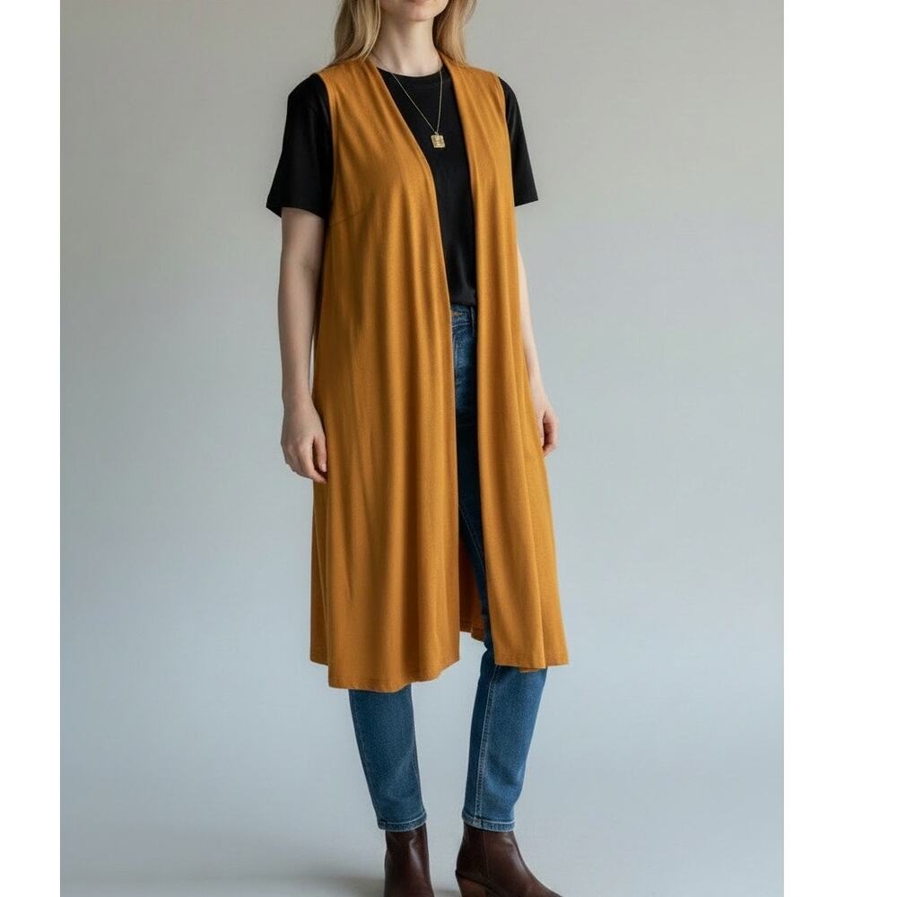 RLZ honey yellow sleeveless maxi midi lightweight cardigan Size Small